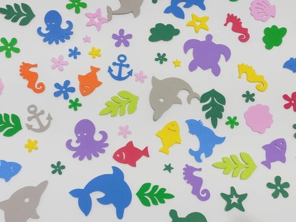 Kit 100 Mini Animais 2.5 a 7cm do Fundo do Mar (em Eva)