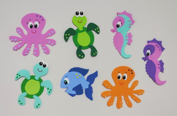 Kit 14 Animais Marinhos do Fundo do Mar Peixes (em Eva)