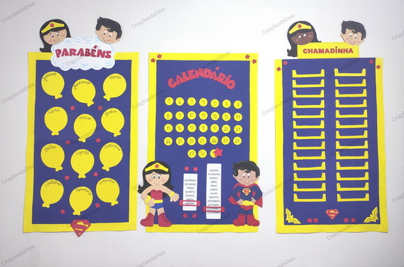 Kit 3 Pç para Sala de Aula Tema Heróis (peças Grandes)