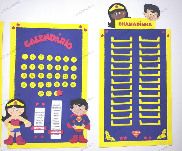 Kit 3 Pç para Sala de Aula Tema Heróis (peças Grandes)