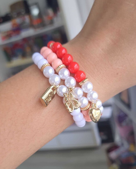 Kit 3 Pulseiras de Contas Micangas Pulseiras Happy Bijuteria
