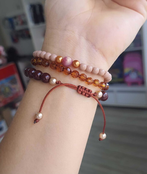 Kit 3 Pulseiras de Contas Micangas Tons Terrosos Bijuteria