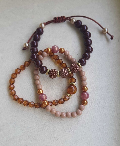 Kit 3 Pulseiras de Contas Micangas Tons Terrosos Bijuteria