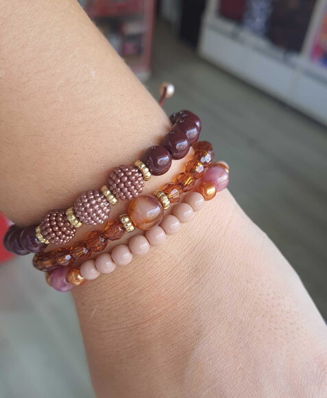 Kit 3 Pulseiras de Contas Micangas Tons Terrosos Bijuteria
