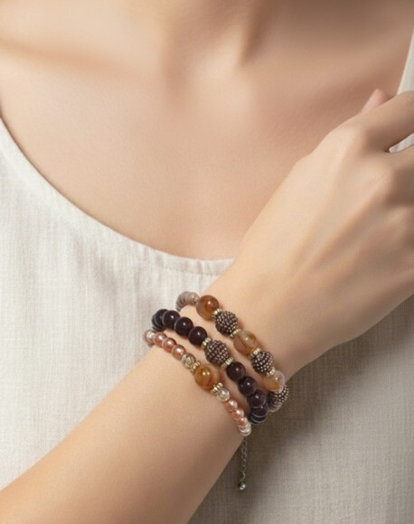 Kit 3 Pulseiras de Contas Micangas Tons Terrosos Bijuteria