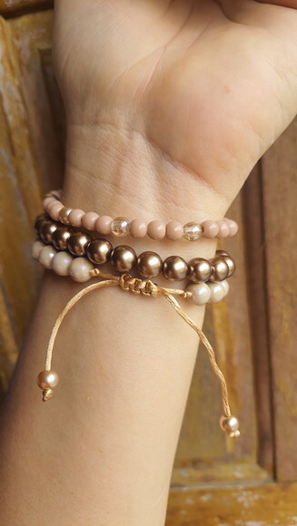 Kit 3 Pulseiras de Contas Micangas Tons Terrosos Bijuteria