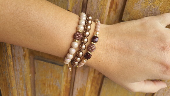 Kit 3 Pulseiras de Contas Micangas Tons Terrosos Bijuteria