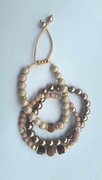Kit 3 Pulseiras de Contas Micangas Tons Terrosos Bijuteria