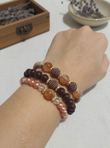 Kit 3 Pulseiras de Contas Micangas Tons Terrosos Bijuteria