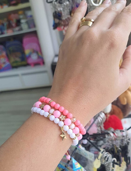 Kit 3 Pulseiras Doçura com Pingente com Tons Rosa Leves