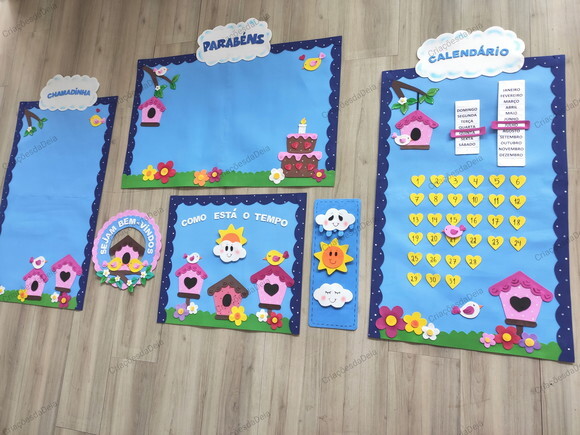 Kit 5 Peças Grandes para Sala de Aula - Passarinhos