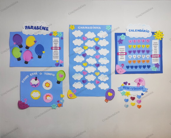 Kit 5 Peças para Sala de Aula -tema chuva de Amor