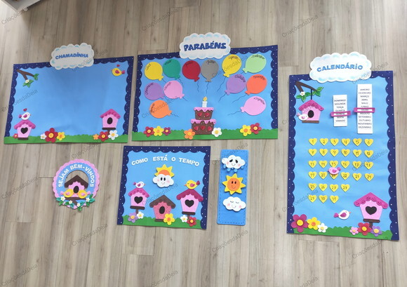 Kit 5 Peças para Sala de Aula Grandes - Tema Passarinhos