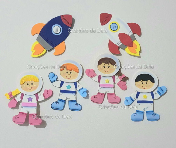 Kit 6 Apliques Astronauta e Foguete em Eva