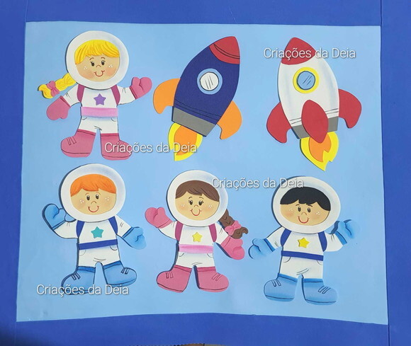Kit 6 Apliques Astronauta e Foguete em Eva