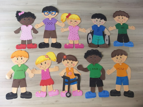 Kit 8 Crianças de 45 a 55 cm para Mural em Eva