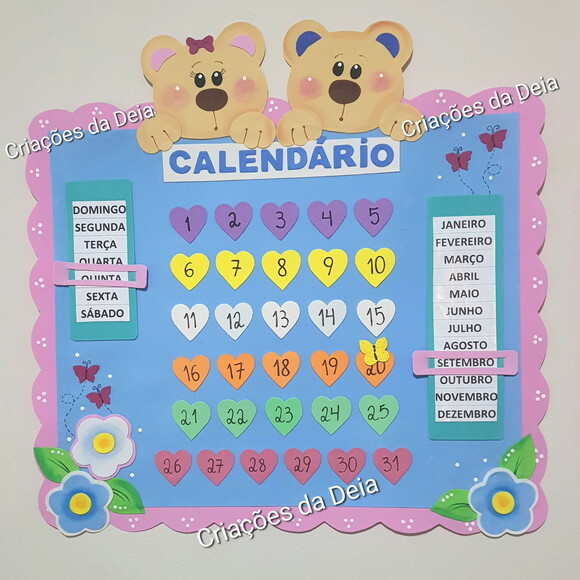Kit Calendário e Aniversariantes em Eva Tema Ursinhos Escola