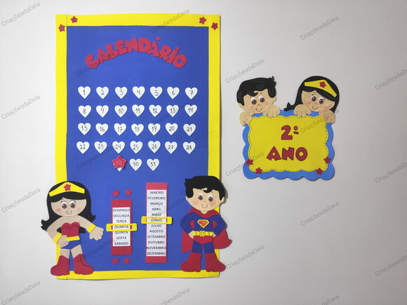 Kit Calendário e Placa para Sala de Aula - Super Heróis