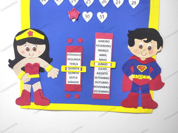 Kit Calendário e Placa para Sala de Aula - Super Heróis