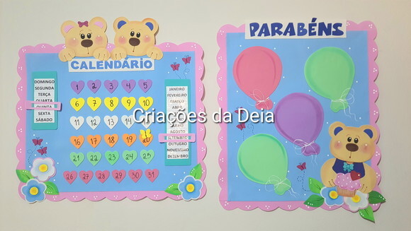 Kit Calendário e Aniversariantes em Eva Tema Ursinhos Escola