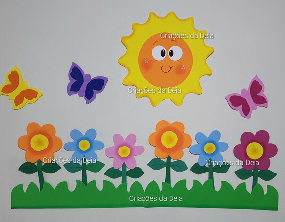 Kit Jardim Painel de Flores Sol Borboletas Grande de Eva