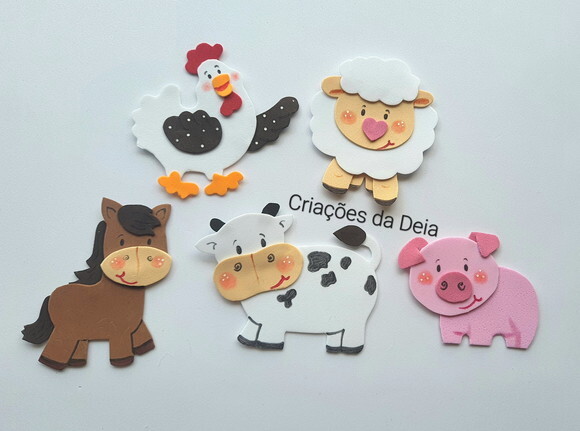 Kit Mini Animais 10 cm da Fazendinha em Eva - 5 Itens