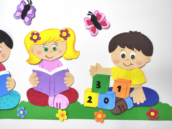 Kit para Painel de 3 Crianças Lendo e Brincando Dia do Livro