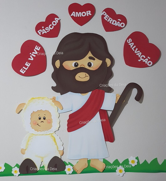 Mural Jesus e a Ove, Páscoa e Ressurreição 83 x 80 cm em Eva