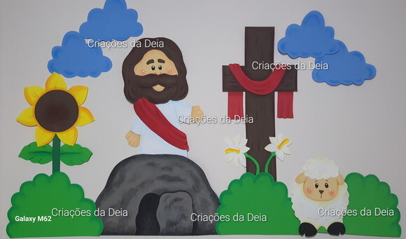 Painel da Páscoa e Ressurreição de Jesus 120cm em Eva