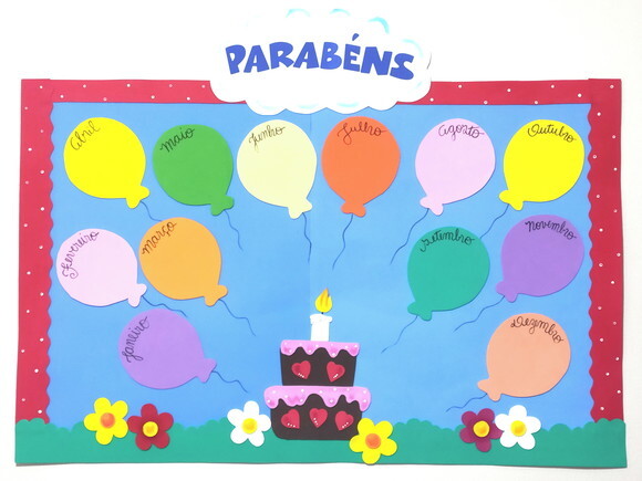 Painel de Aniversariantes Bolo e Balões - Eva (65x80cm)