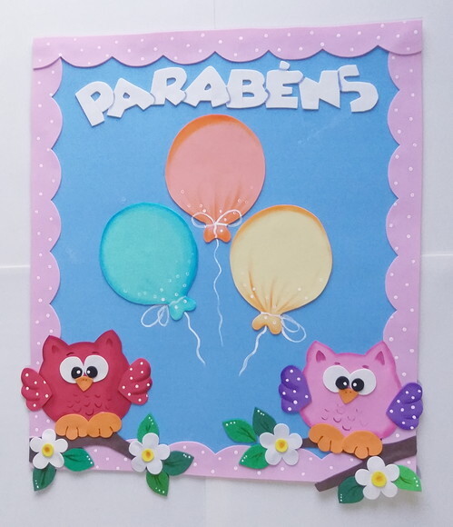 Parabéns para Sala de Aula Tema Corujas (aniversario)