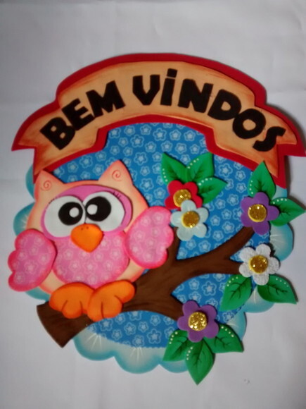 Placa de bem-vindos para Porta em Eva - Corujas