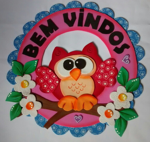 Placa de bem-vindos para Porta em Eva - Corujas