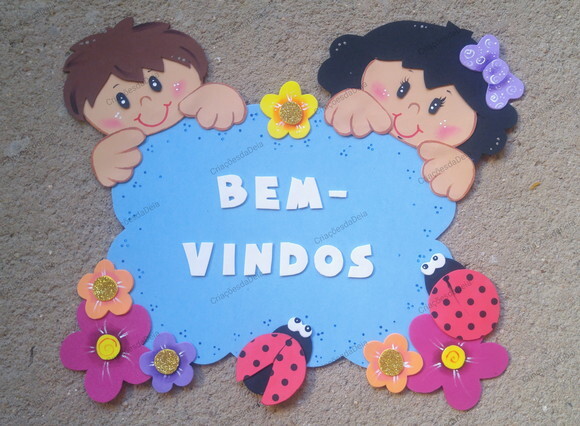 Placa de Bem Vindos para Sala de - Crianças Fundo Céu Azul