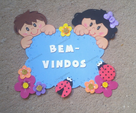 Placa de Bem Vindos para Sala de - Crianças Fundo Céu Azul