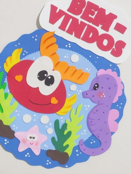 Placa de Boas Vindas para Porta - Tema Fundo do Mar em Eva