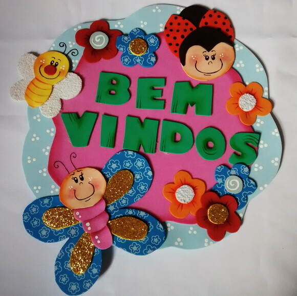 Placa de Eva bem-vindos para Porta - Jardim Berçário