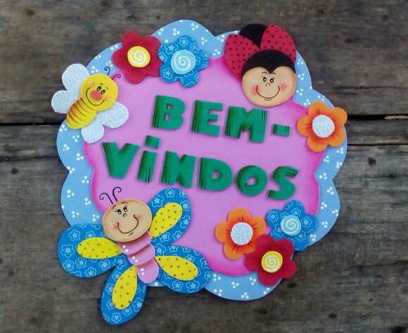 Placa de Eva bem-vindos para Porta - Jardim Berçário