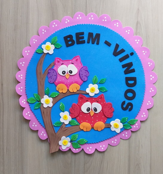 Placa de Eva para Porta Escolar - Par de Corujas