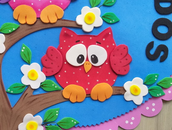 Placa de Eva para Porta Escolar - Par de Corujas