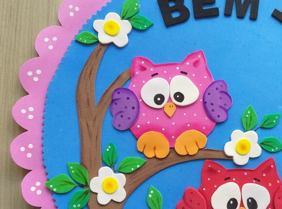 Placa de Eva para Porta Escolar - Par de Corujas