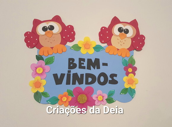 Placa de Porta Bem-vindos em Eva - Corujas