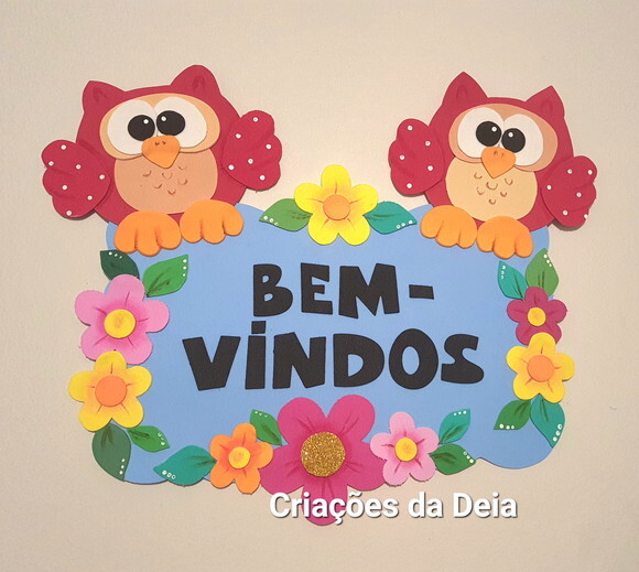 Placa de Porta Bem-vindos em Eva - Corujas