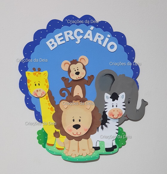 Placa para Berçário Tema Safari Animais para Porta em Eva