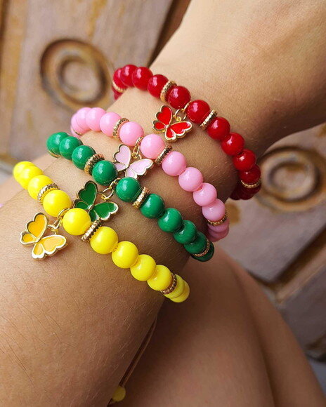 2 Pulseiras de Contas Micangas Pulseira Borboleta Bijuteria
