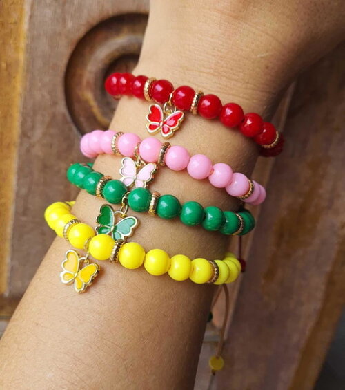 2 Pulseiras de Contas Micangas Pulseira Borboleta Bijuteria
