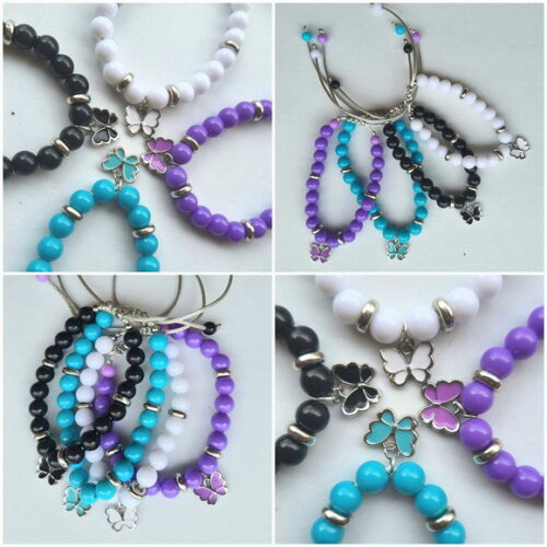 2 Pulseiras de Contas Micangas Pulseira Borboleta Bijuteria