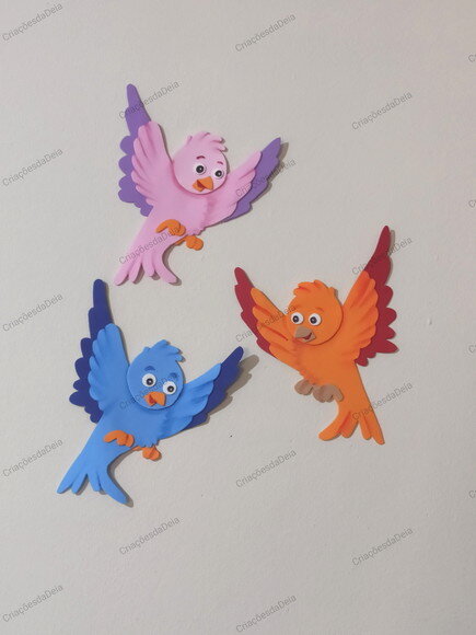 3 Passarinhos de 20 cm de Eva - 20 x 25 cm Cada