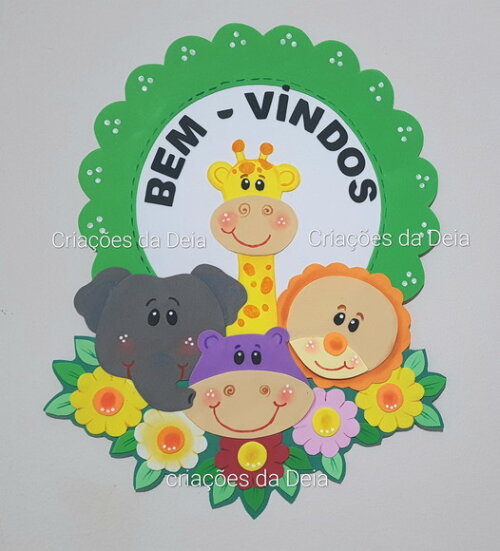 Bem Vindos Infantil para Portas Tema Animais Safari em Eva