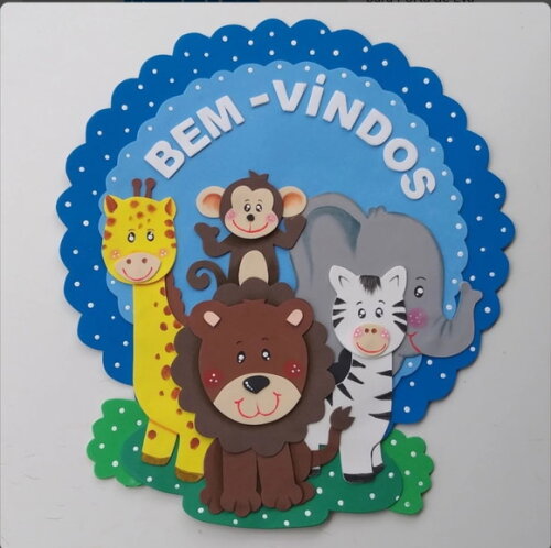 Bem Vindos Infantil para Portas Tema Animais Safari em Eva